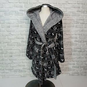 Victorias Secret Pink XS/S Plush Fleece Reversible Fair Isle‎ Hooded Robe